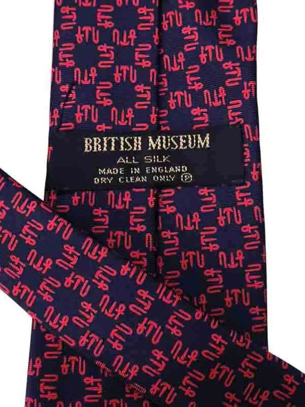 British Museum English Silk Tie Egyptian Hieroglyphs Ankh Red Blue Men's